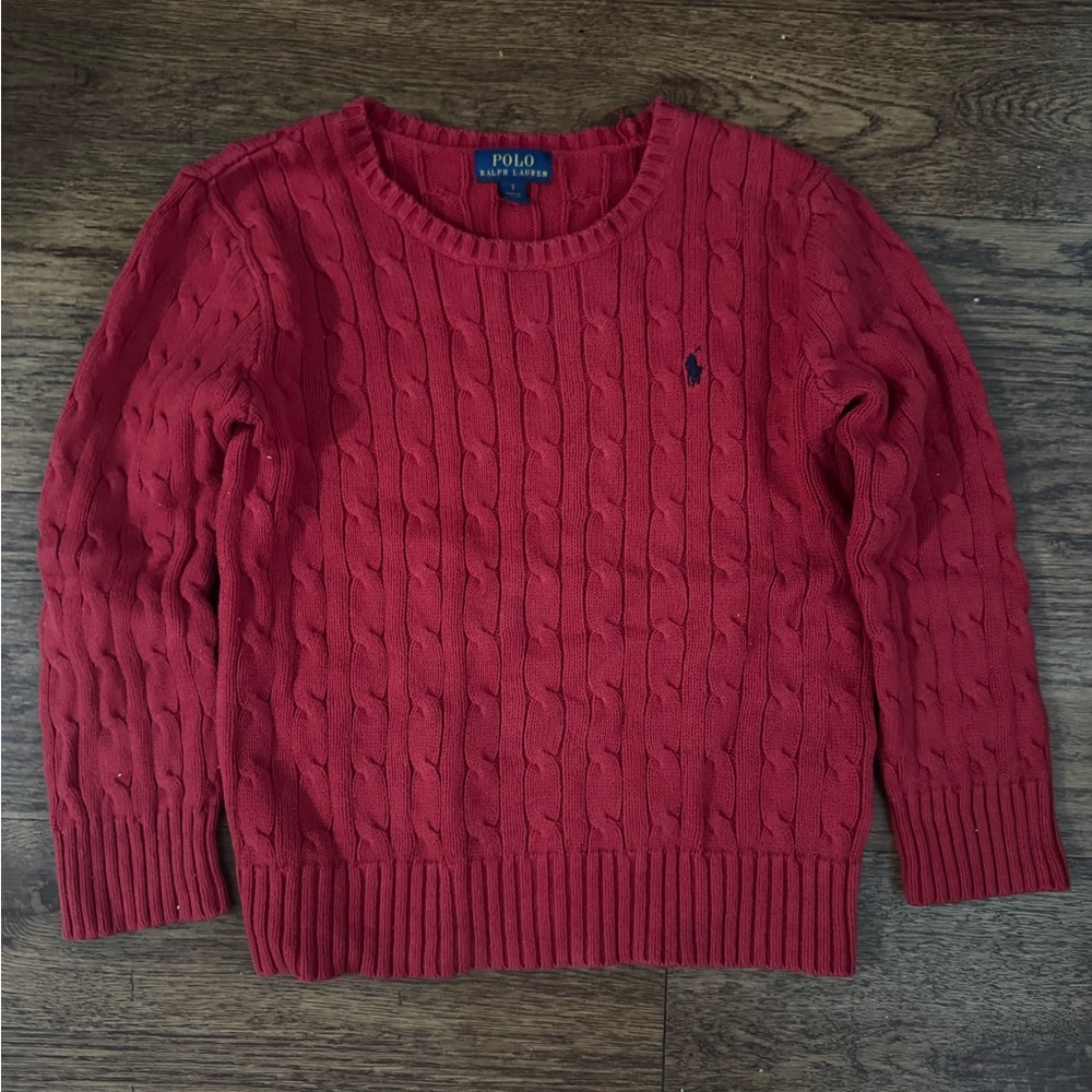 Polo Ralph Lauren Red Cable Knit Sweater Size 7 Unisex